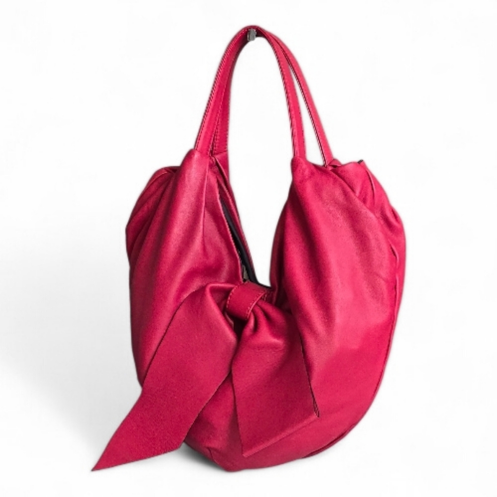 Valentino Garavani Red Nappa Leather 360 Hobo Slouchy Bag with Bow